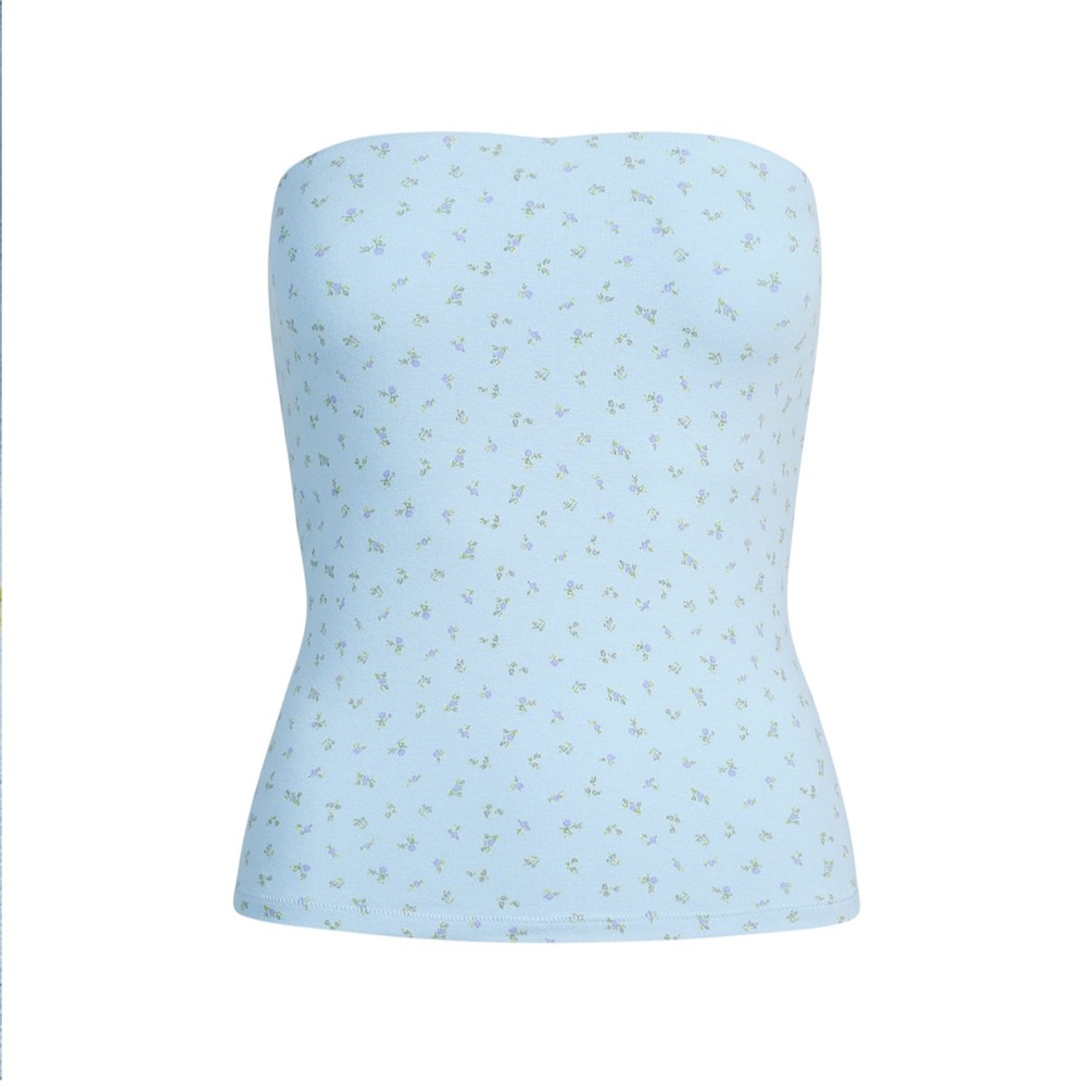 NWT SKIMS Cotton Jersey Tube Top Powder Blue Micro Floral Size Medium - Picture 6 of 6